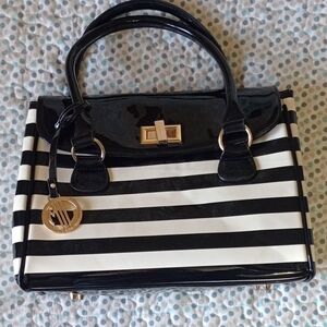 Chic Black and White Striped Satchel